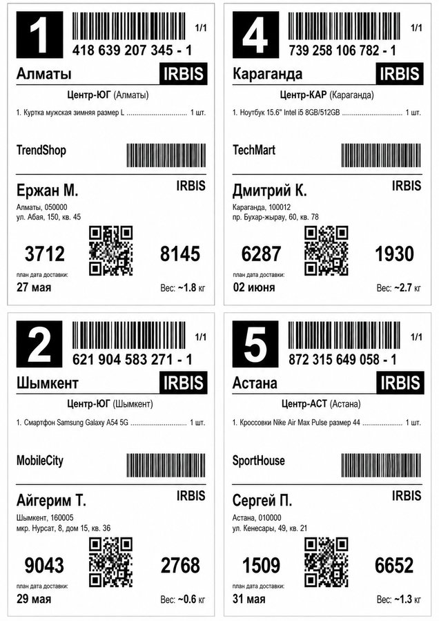 Лист A4 с четырьмя накладными